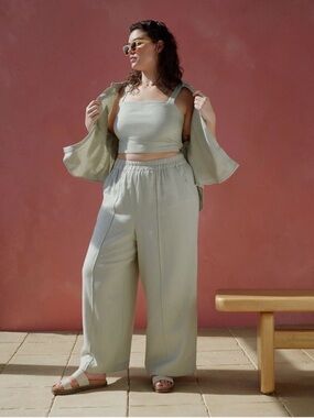 NWT Madewell Breezewoven Matching Set | Crop Top + Pants | Size Small | Sage